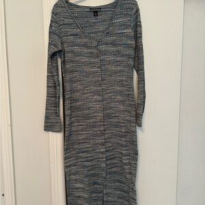 Rib Knit Bodycon Midi dress - Blue space dyed multi